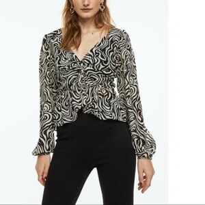H&M Zebra/Animal Print Tie Back Peplum Blouse
